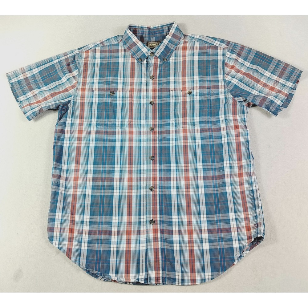 C.E. Schmidt Shirt Mens Large Blue Plaid Short Sleeve Button Up Workwear